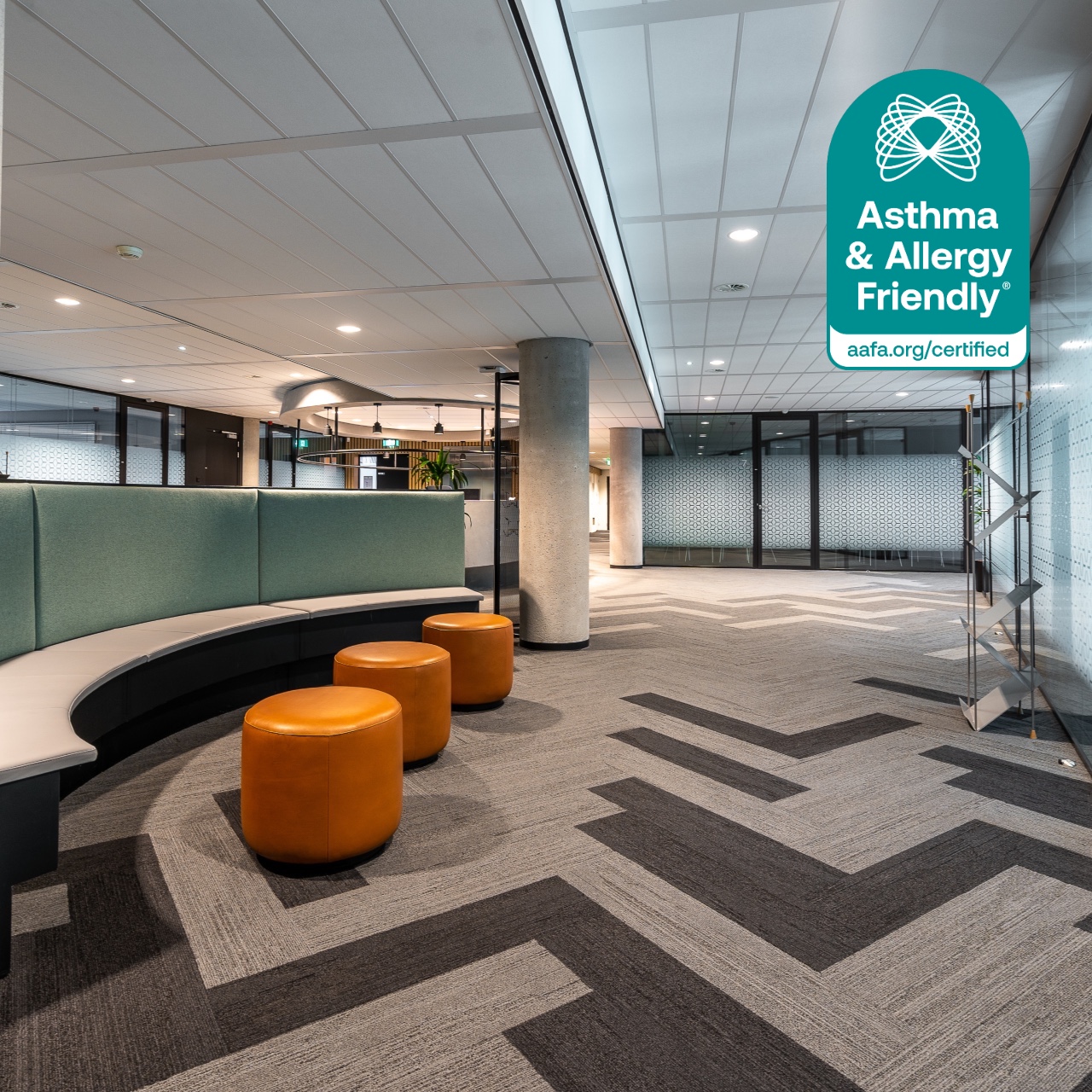 Modern commercial interior showing carpeted flooring as part of a contemporary indoor environment