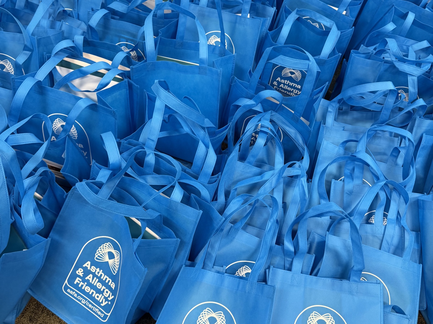 300 Asthma & Allergy Friendly branded resource tote bags packed with educational materials and Certified partner contributions for distribution across Chicago communities.